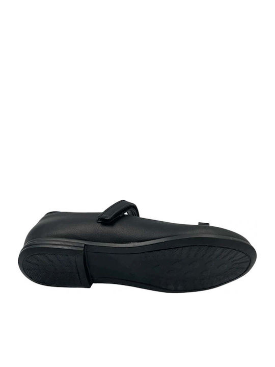 Kids Leather Anatomical Ballerinas with Hook-and-Loop Closure Black