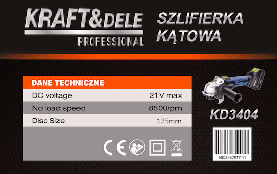 Kraft & Dele KD3404 Ъглошлайф 125 мм на батерия 21 V Solo
