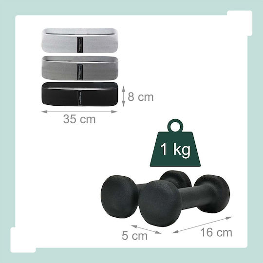 Set Pilates Relaxdays 10054390_46 11 piese Inel de 38 cm Minge de 23 cm 5 benzi scurte 35 x 8 cm Bandă lungă 150 x 15 cm 2 gantere de 1 kg Pompă Geantă neagră