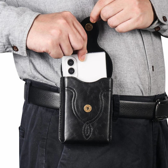Avizar Faux Leather Belt Holster Case Foldable Phones Shoulder Strap Black
