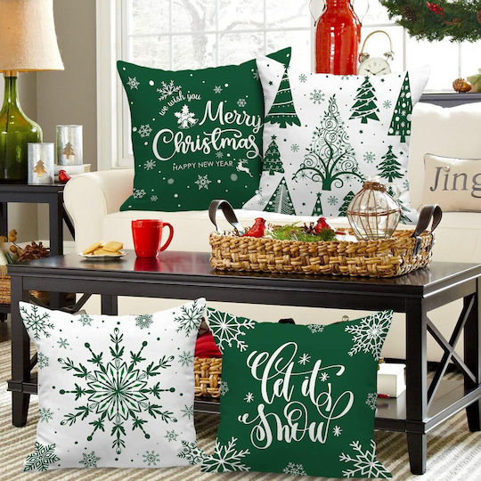 Nikcorp Lanpn Decorative Green Christmas Pillowcases Set 4 Pcs 45x45 Cm