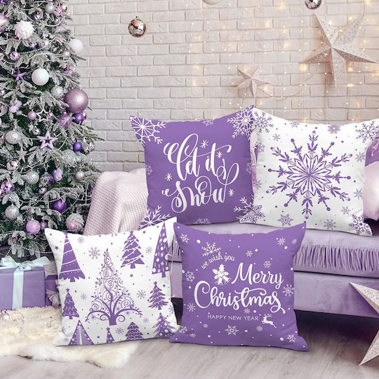 Nikcorp Lanpn Decorative Christmas Pillowcases 4 Pieces 40x40 Cm Purple