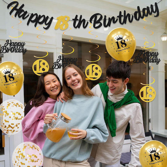18th Birthday Decoration Set Banner Garland Black Gold Decorations