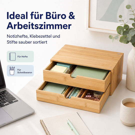 Relaxdays Sertar de Birou din Lemn cu 2 Compartimente 33x21x13.5cm Bej