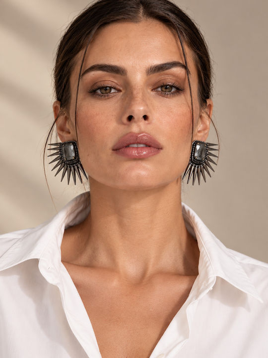 Statement Radiating Earrings Eclipse Silver Grey Statement Radiating Earrings Eclipse Silver Grey