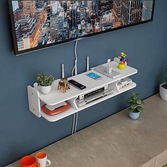 Pvc Router Tv Receiver Stand White 3 Compartments Top Shelf