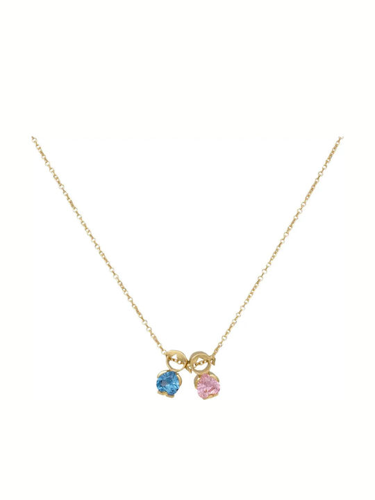 9K Gold Necklace with Pink Zircon