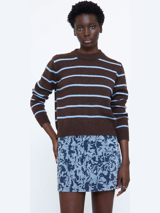 Women's Long Sleeve Striped Sweater Brown Blue