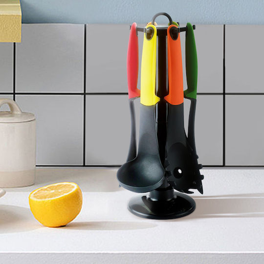 Cheffinger 6-piece Kitchen Utensil Set Ergonomic Handles Rotating Stand Multicolor