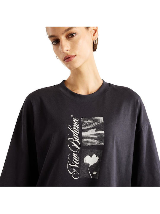 Pressed Flowers Women's Oversized Floral Blue T-shirt