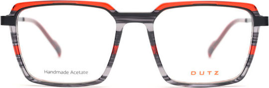 Dutz Dz2375-95 Herrenbrille Grau-Rot mit Acetatfassung und Schwarzen Metallbügeln