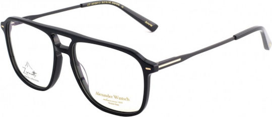 Alexander Wintsch Aw6347 C1 Zermatt Men's Black Prescription Glasses with Black Metal Temples and Gold Details