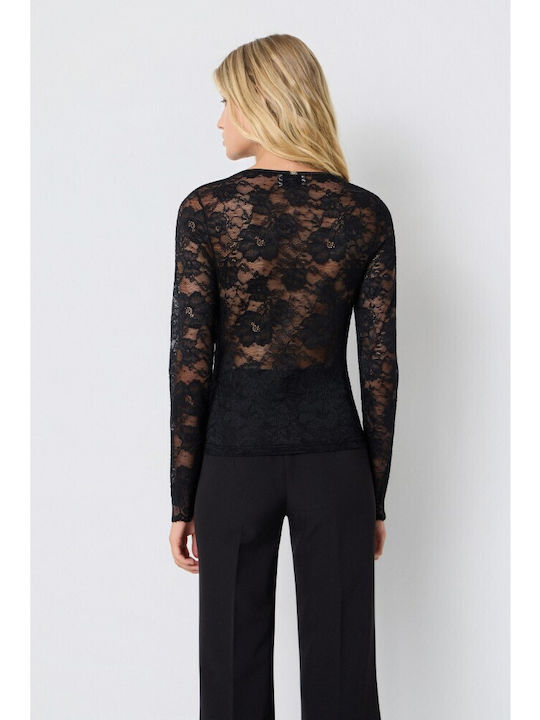 Women's Long Sleeve Blouse with V-Neck Black