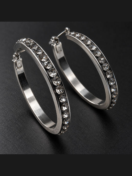 Women's Silver-tone Hoop Earrings Smoky Gray Cubic Zirconia 3 Cm Diameter Women's Silver-tone Hoop Earrings Smoky Gray Cubic Zirconia 3 Cm Diameter