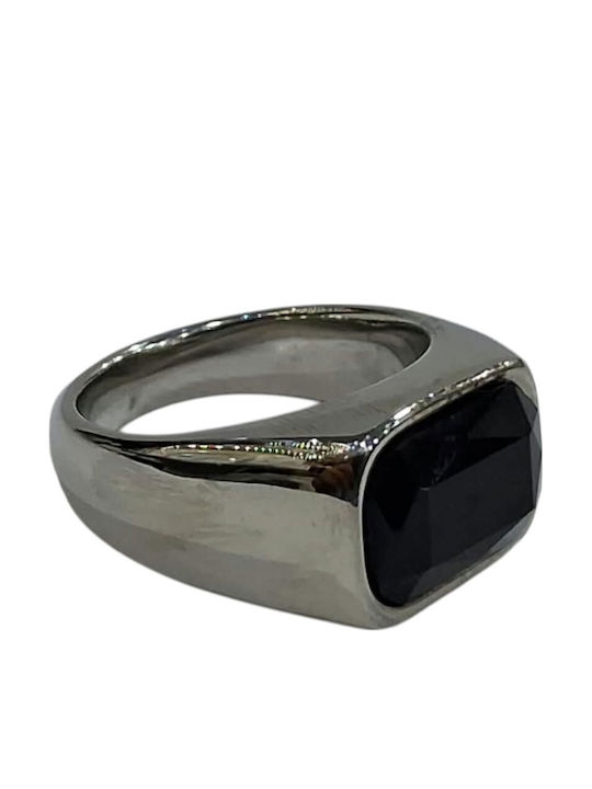 Kalliopi Silver Ανδρικό Δαχτυλίδι με Πέτρες από Ατσάλι