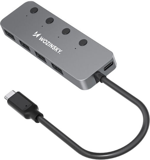 Wozinsky Hub 4 Θυρών USB 3.0 με σύνδεση USB-A / USB-C Γκρι