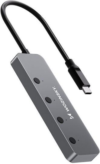 Wozinsky Hub 4 Θυρών USB 3.0 με σύνδεση USB-A / USB-C Γκρι