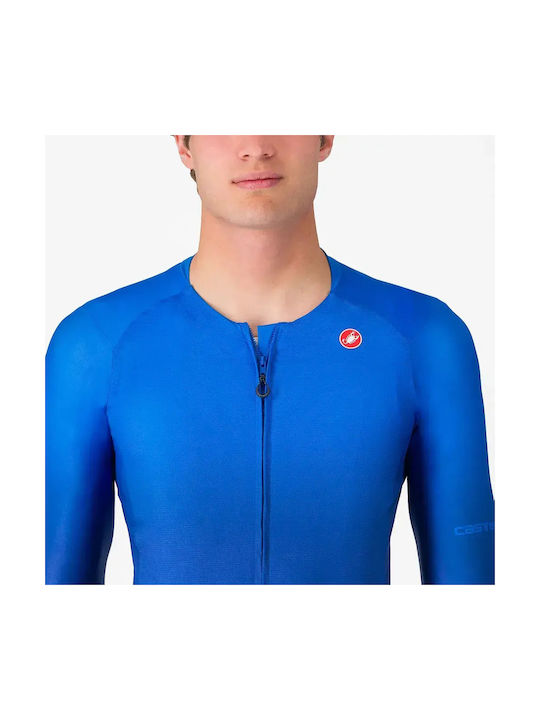 Castelli Tricou de Ciclism Bărbătesc cu Mâneci Lungi Albastru
