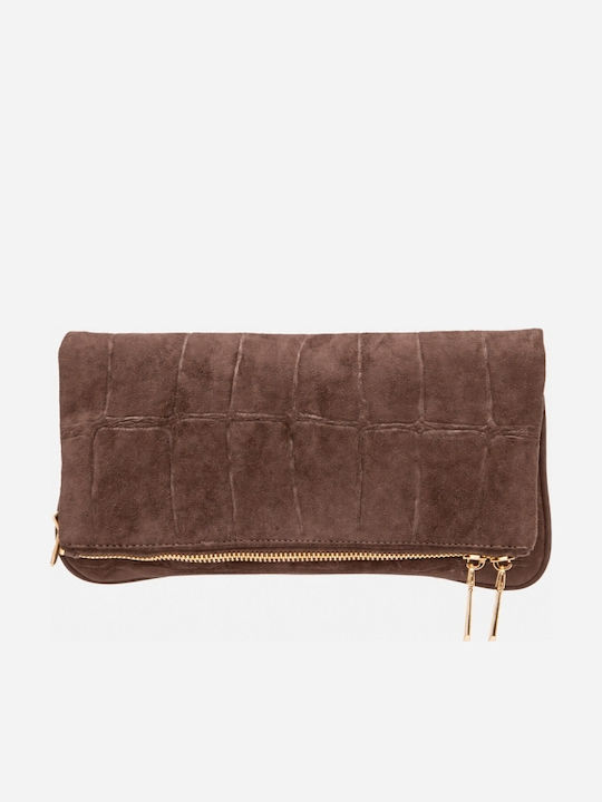 Damen-Clutch aus braunem Wildleder