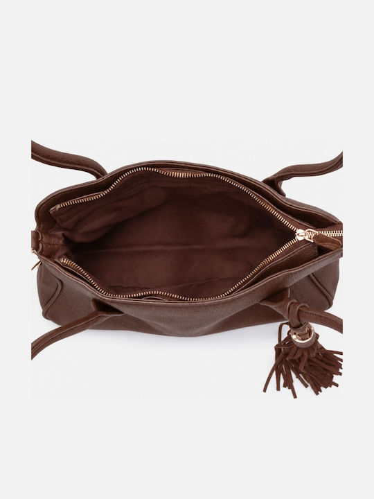 Braune Damen-Schultertasche aus Stoff