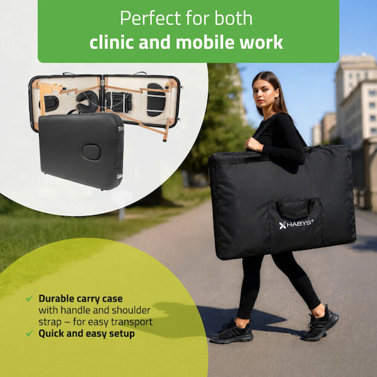 Habys Lira Comfy Base K515 Κρεβάτι Φυσιοθεραπείας Πτυσσόμενο Μαύρο από Ξύλο 180x59εκ.