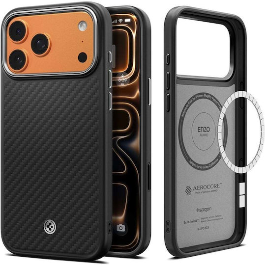 Husă Spigen Enzo Aramid T cu MagSafe pentru iPhone 18 Pro Max / iPhone 17 Pro Max, Negru și Argintiu