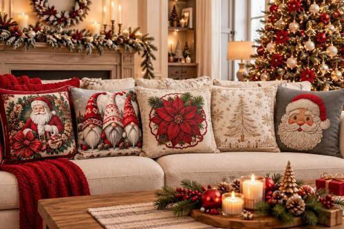 Christmas Pillow Case Spanish Fabric Santa Ribbon 45x45 Lh2026827