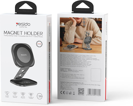 Yesido C301 Foldable Magnetic Aluminum Cell Phone Stand Black