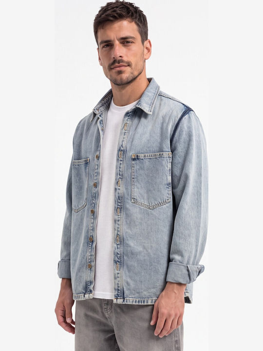 Long-Sleeve Denim Overshirt in Slim Fit Light Blue