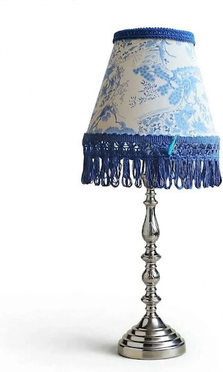 Oxygen Korean Birds Table Lamp for E27 Socket with Blue Shade and Silver Base