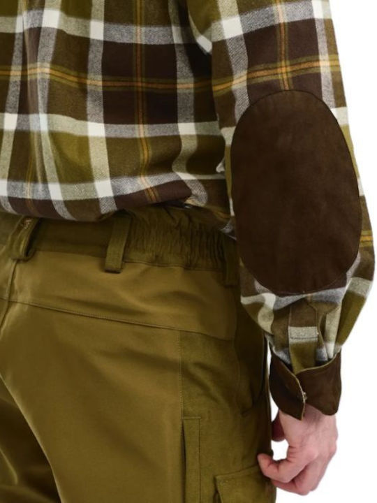 Long Sleeve Flannel Shirt in Slim Fit Olive Green/Cr. White