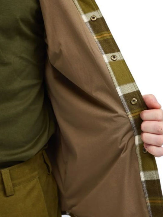 Long Sleeve Flannel Shirt in Slim Fit Olive Green/Cr. White