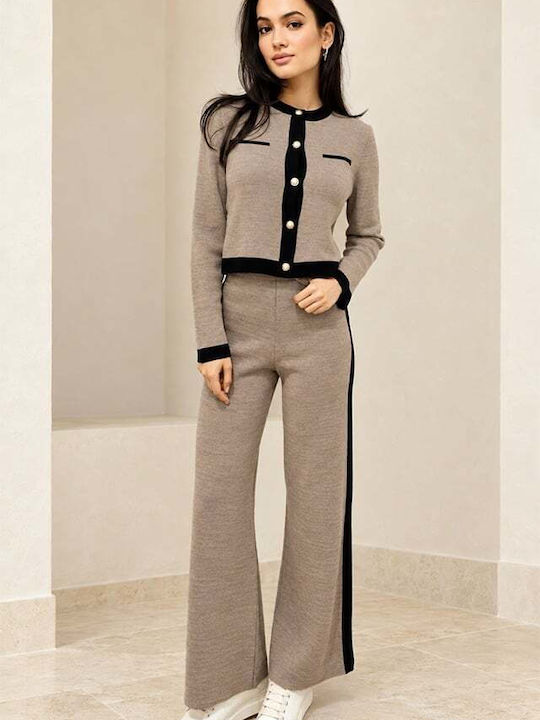 Set Maro Deschis pentru Femei cu Pantaloni cu Croială Relaxed și Dungi