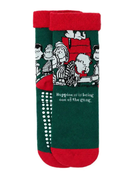 Admas Women's Non-Slip Socks Peanuts Snoopy Green