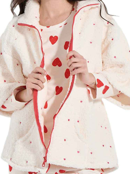 Jeannette Lingerie Winterlicher Damen Morgenmantel in Elfenbein