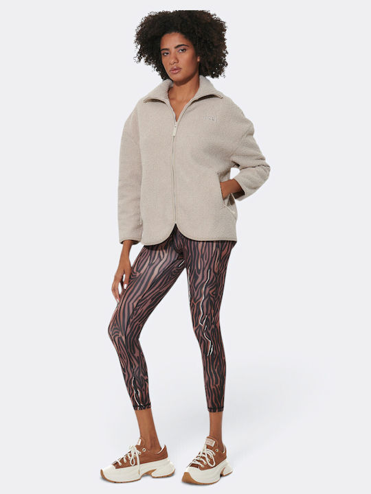 Καθημερινό Γυναικείο Cropped Κολάν Khaki Zebra