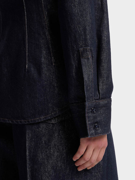 Long Sleeve Women's Denim Shirt Unwashed Denim