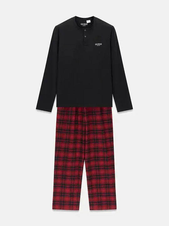 Guess Winterlicher Karierter Herrenpyjama Schwarz