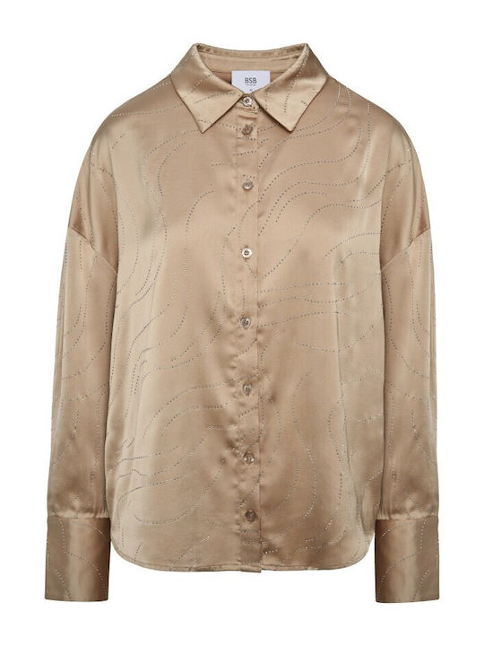 Long Sleeve Women's Satin Shirt Gold