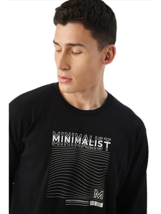 Minerva Minimalism Herrenpyjama-Oberteil aus Baumwolle für den Winter Schwarz
