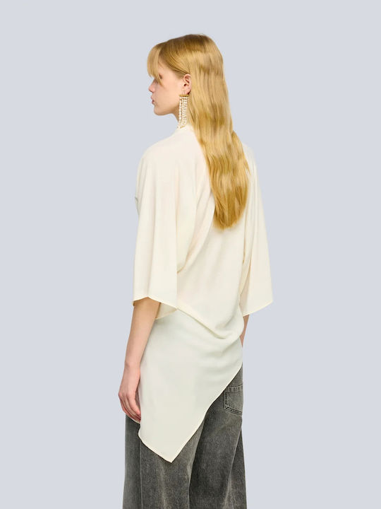 Josie Women's Drape Blouse with 3/4 Sleeves Beige