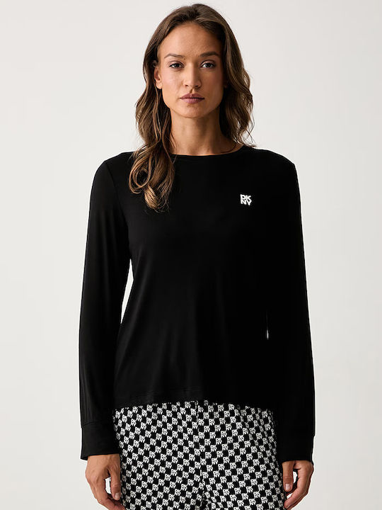 DKNY Зимен Дамски Комплект Пижама Черен DKNY Зимен Дамски Комплект Пижама Черен
