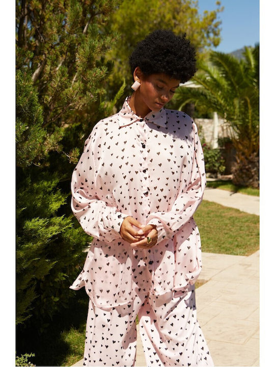 Women's Pink Half Button Shirt
