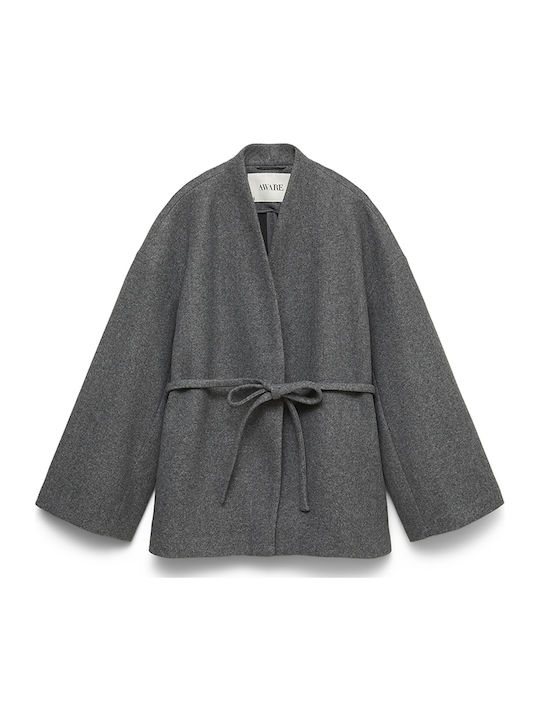 Vero Moda Awsijina Къса Дамска Жилетка Dark Grey Melange Gray