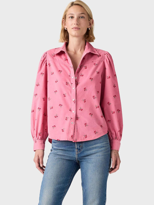 Western Μακρυμάνικο Γυναικείο Κοτλέ Πουκάμισο Pink Floral