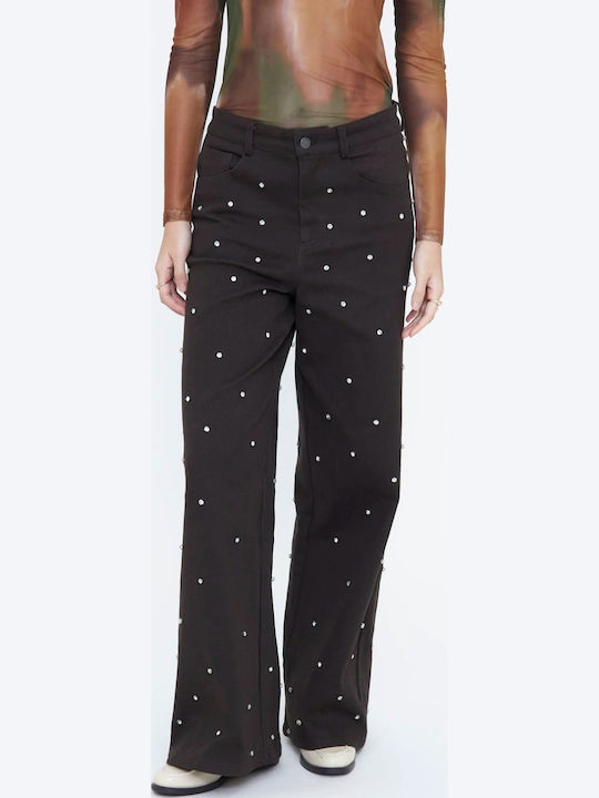 Damen Stoffhose mit Geradem Bein Dark Brown