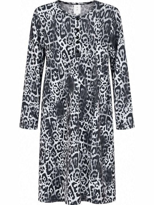 Passion Winterliches Damen-Nachthemd Schwarz Leo