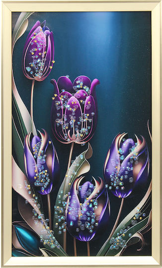Wooden Wall Picture 30x50 cm with Gold Frame and Embossed Strass Keskor 23050-43