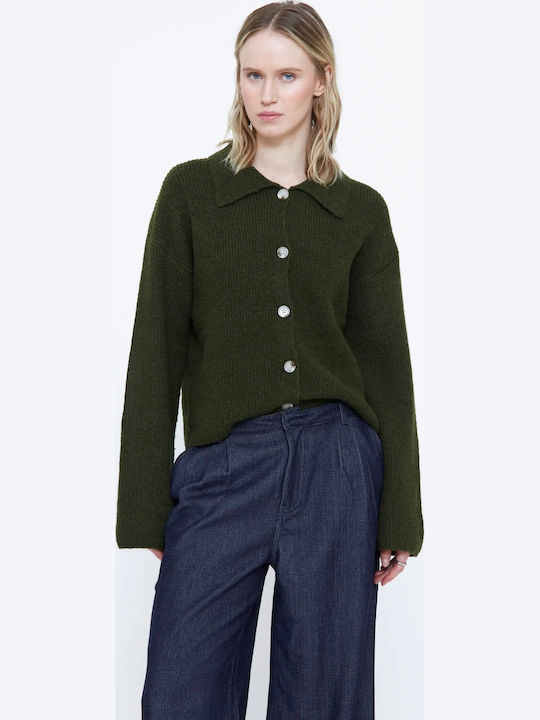 Wild Pony Дълга Дамска Жилетка Плетена с Копчета Dark Green