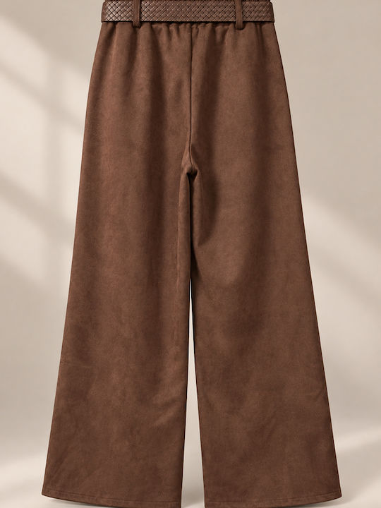 Women's Satin Trousers with Elastic Waist in a Relaxed Fit Brown